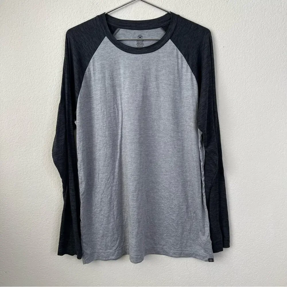 Gaiam raglan baseball tee T-shirt top light dark heather gray long sleeve